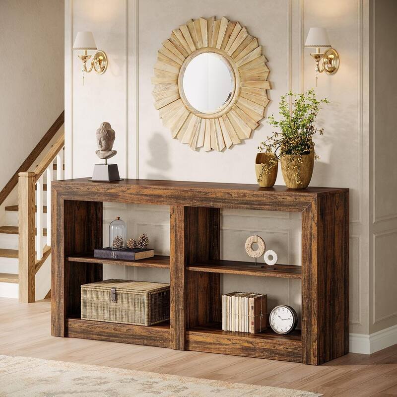 59 Inches Farmhouse Console Table, 3 Tiers wood Entryway Table