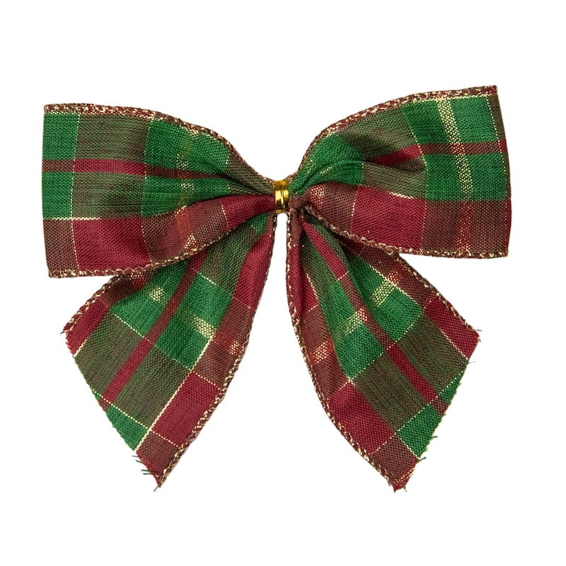 Plaid 2-Loop Christmas Bow Decorations - 5.5" - Red and Green - Pack of 6