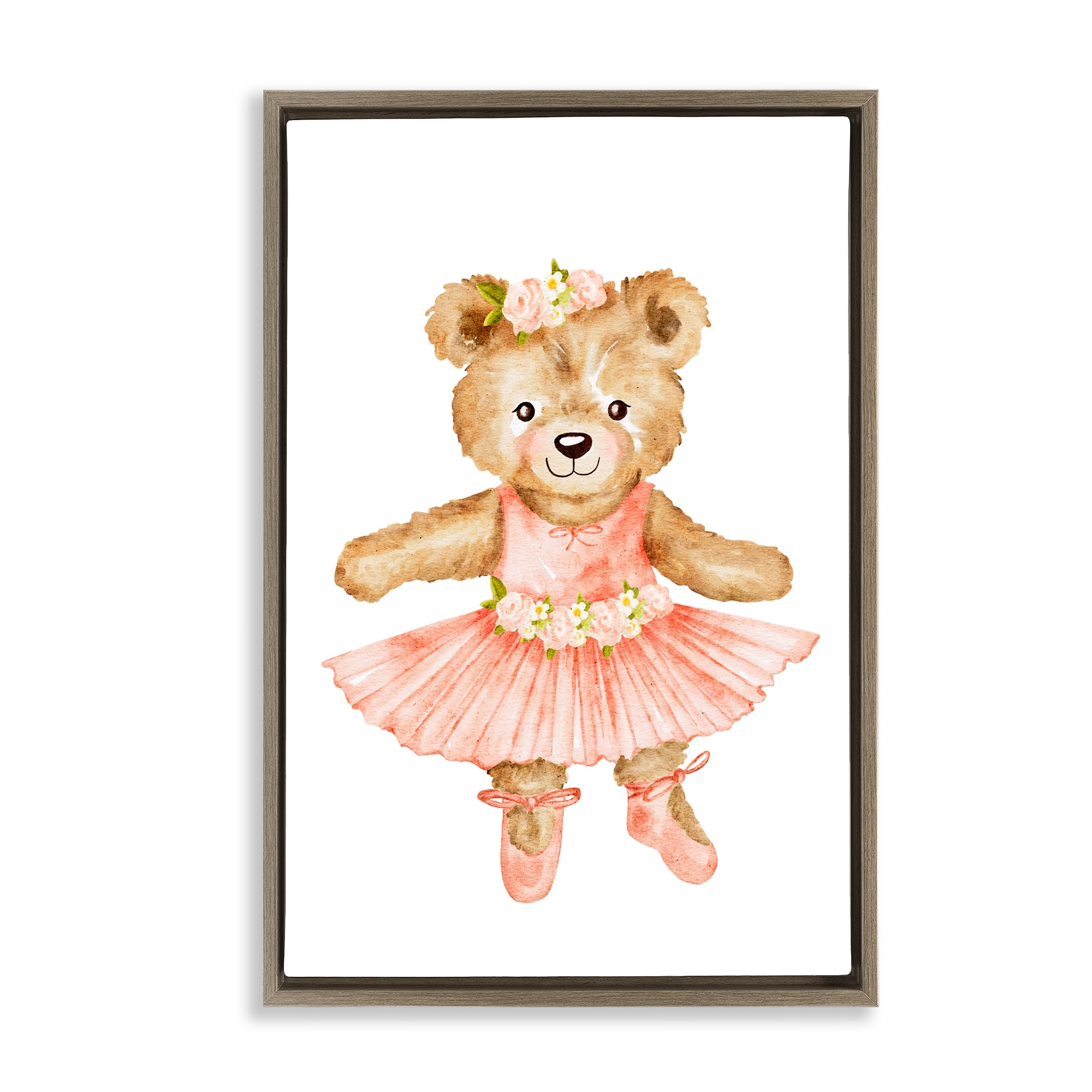 Stupell Floral Ballerina Teddy Bear Framed Floater Canvas Wall Art Design By Amy Hall