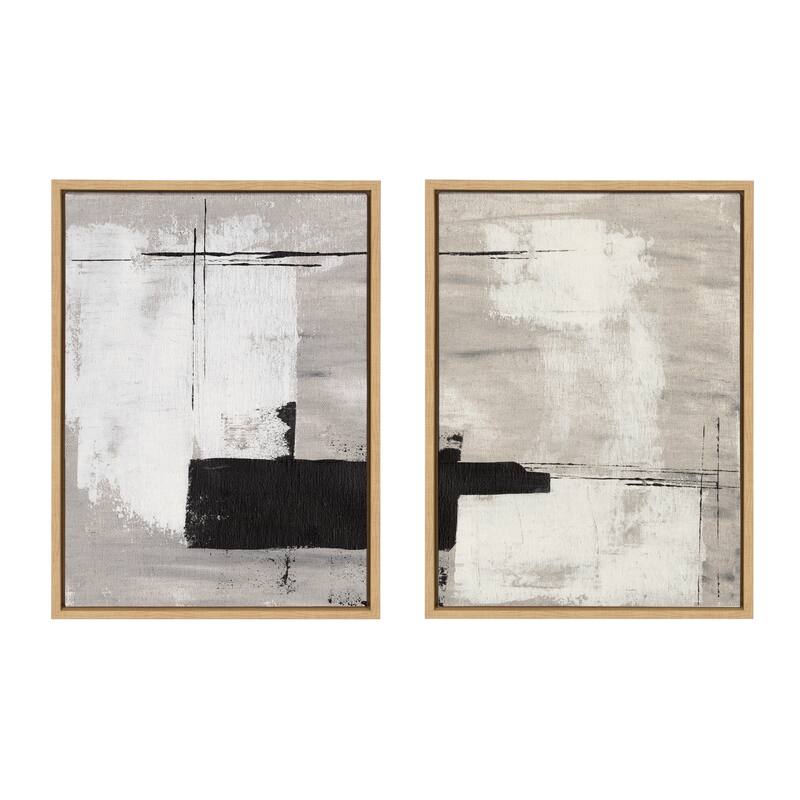 Kate and Laurel Sylvie Line Neutral Framed Canvas by Nikita Jariwala