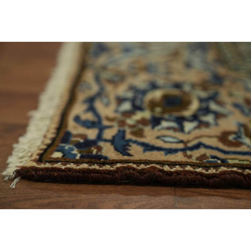 Hand Knotted Oriental 100% Wool Carpet Traditional Floral Beige & Ivories Kashan Area Rug - 9' 3'' X 6' 2''