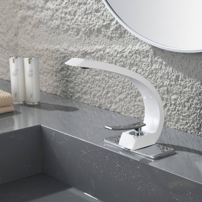 Single Handle Bathroom Faucet White Modern Bathroom Sink Faucets Single Hole Basin Vanity Mixer Taps With Deck Plate