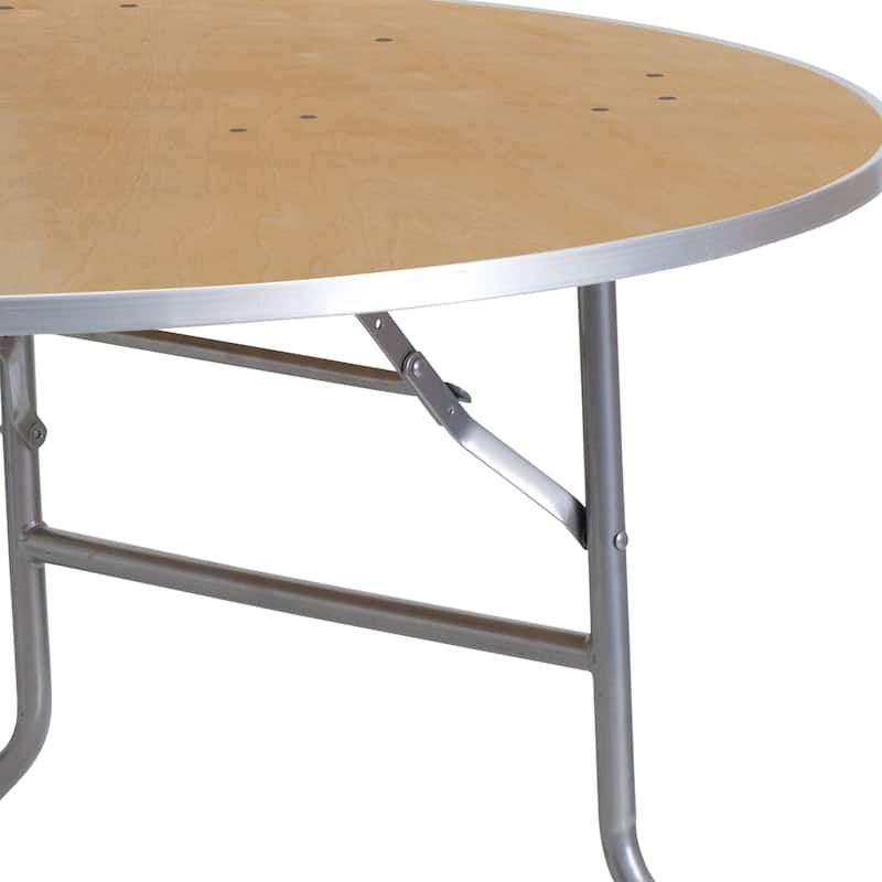 48-inch Round Heavy Duty Birchwood Folding Banquet Table with Metal Edges - 48"W x 48"D x 30"H