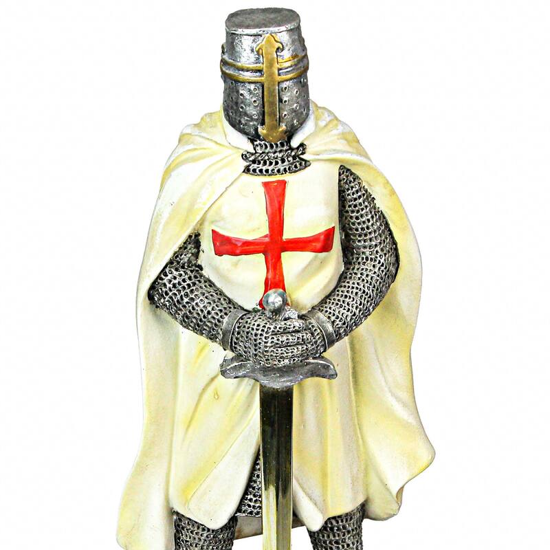 Medieval Templar Knight In Battle Holding Sword Armor Statue - 10 X 3 X 3.5 inches