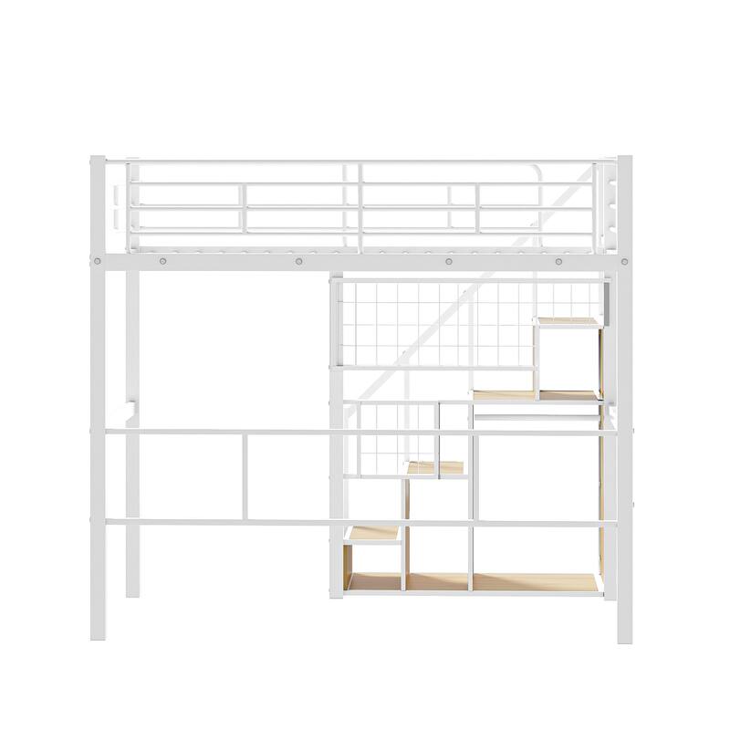 Metal Bed with Storage Staircase, and Wardrobe, Twin Size Loft Bed