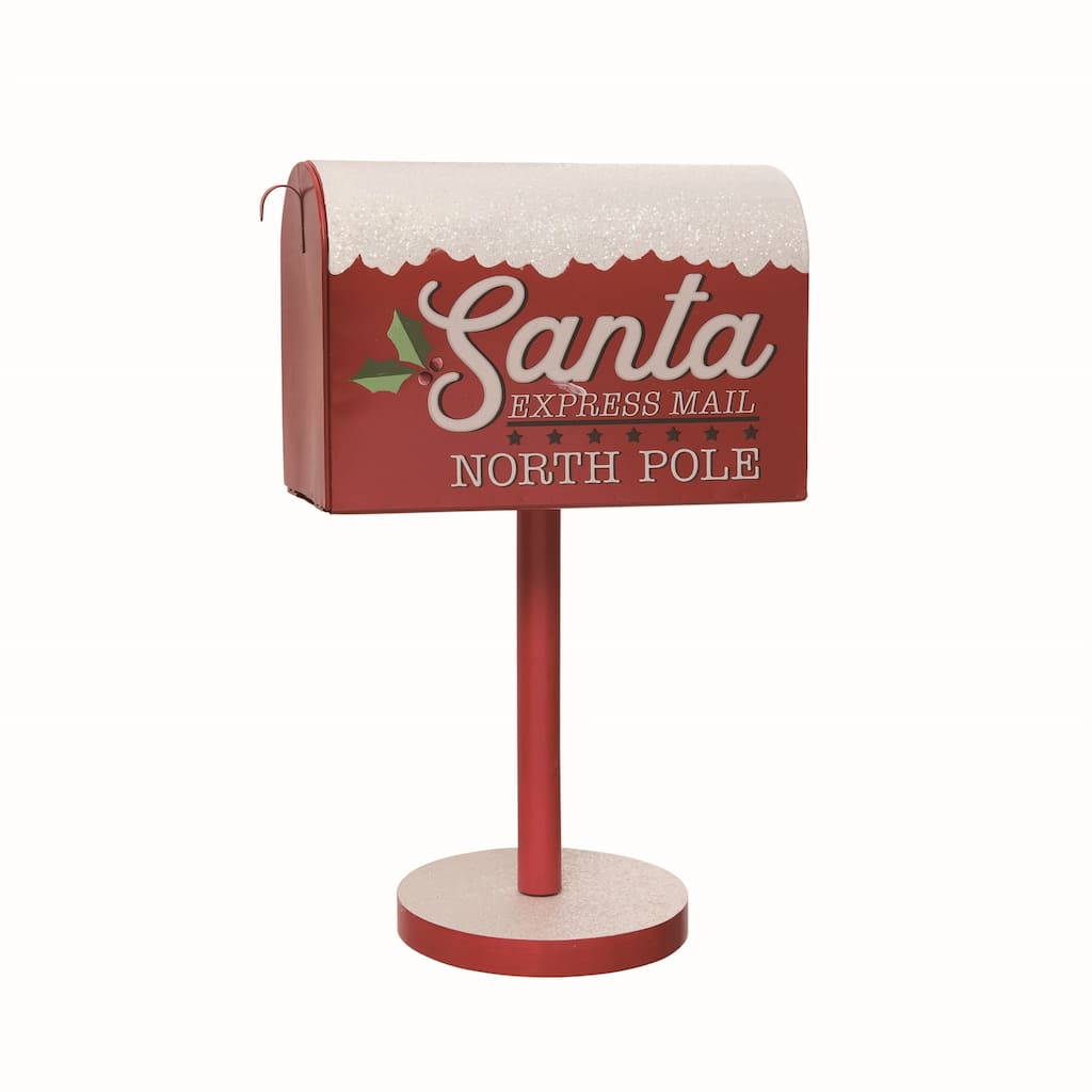 Transpac Metal 15.5 in. Red Christmas Santas Standing Mailbox
