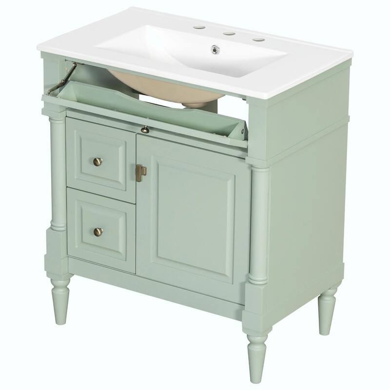 36" Bathroom Vanity with Sink, Freestanding Bathroom Cabinet with Ceramic Basin, Flip Drawer