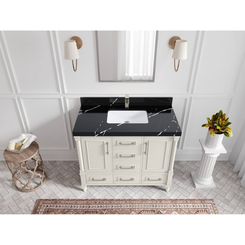Willow Collections 42 in. W x 22 in. D Aberdeen Single Bowl Sink Bathroom Vanity with Countertop - 2" Calacatta Black - Ivory
