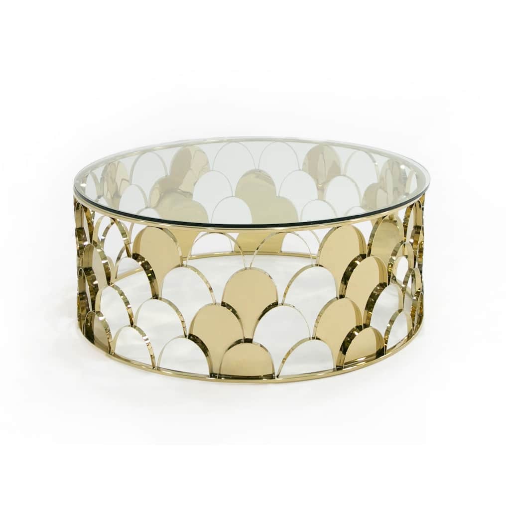 Modrest Javier Modern Glass & Gold Round Coffee Table