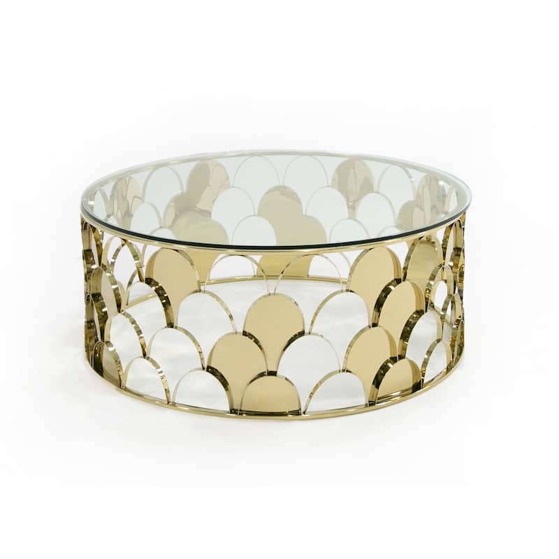 Modrest Javier Modern Glass & Gold Round Coffee Table