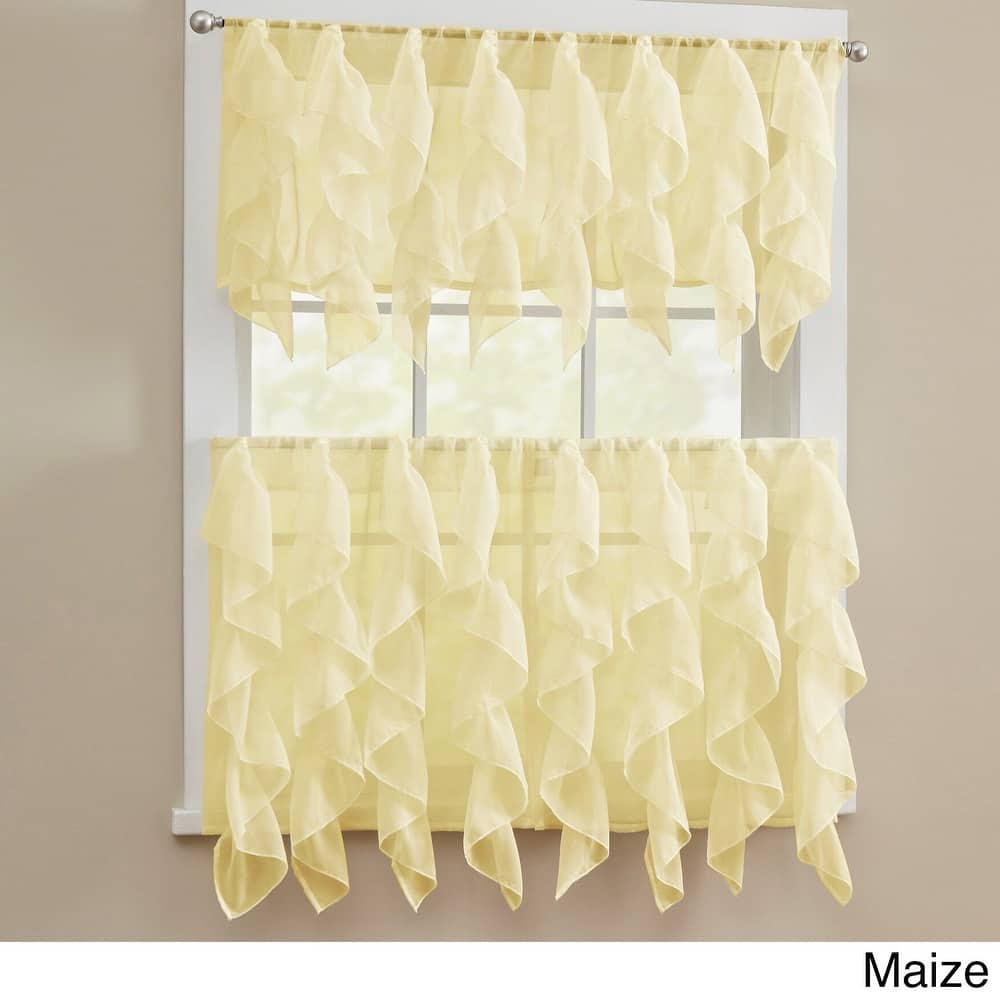 Sweet Home Collection Sheer Voile Vertical Ruffle Window Kitchen Curtains - Tier & Valance