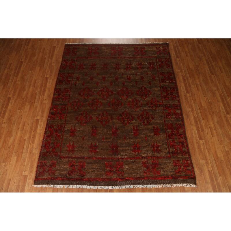 Brown Tribal Geometric Moroccan Berber Area Rug Handmade Wool Carpet - 8'1" x 10'6"
