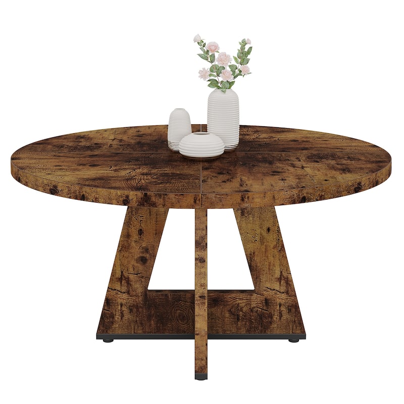 47 Inch Round Dining Table for 4, Wood Farmhouse Dinner Dinning Table for Kitchen Dining Living Room