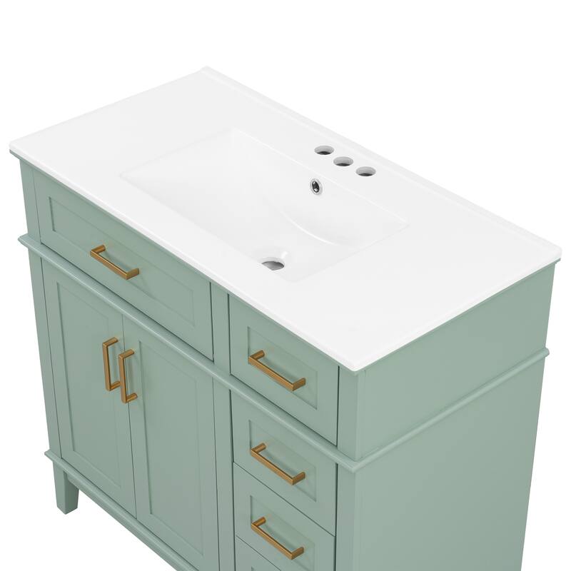 36" Modern Bathroom Vanity with Ceramic Sink - Soft-Close Door & 4 Storage Drawers