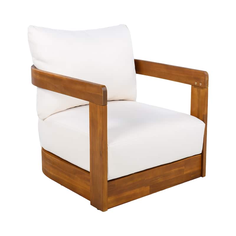 Christopher Knight Home - Orion Acacia Wood Outdoor Club Chair Curved Tub Design with Cushion