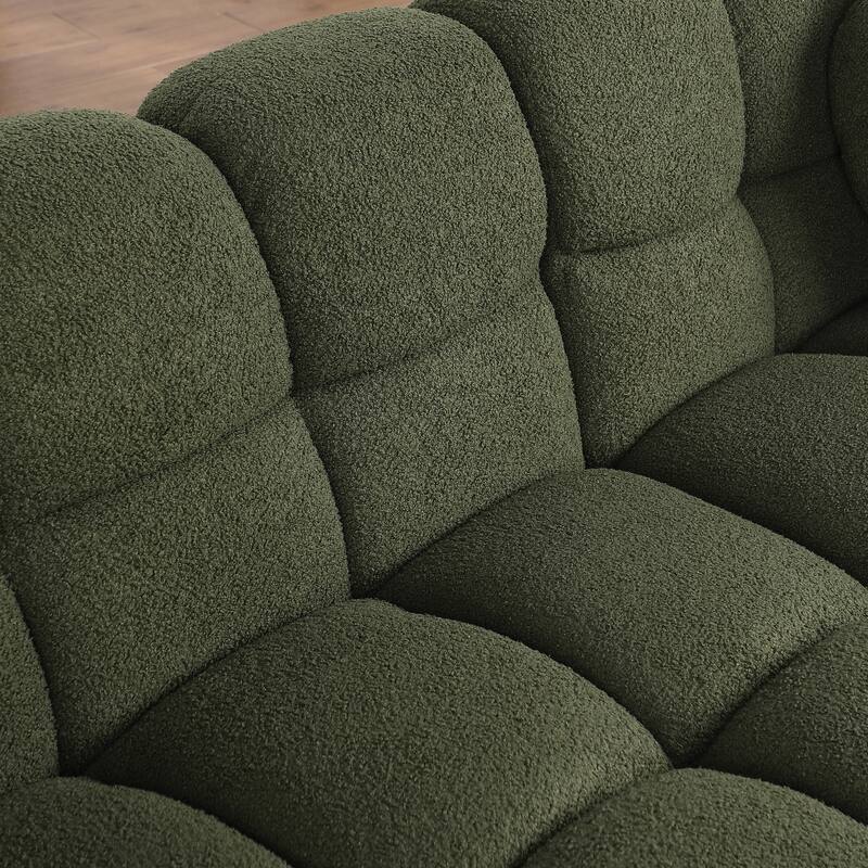 2pc Marshmallow Sofa Sets with Pillows, 2+3 Seater Olive Green Boucle