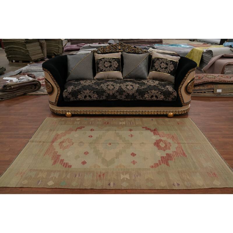 Hand Woven Oriental 100% Wool Carpet Southwestern Tribal Multi-Colored Kilim Area Rug - 7' 10'' X 4' 6''