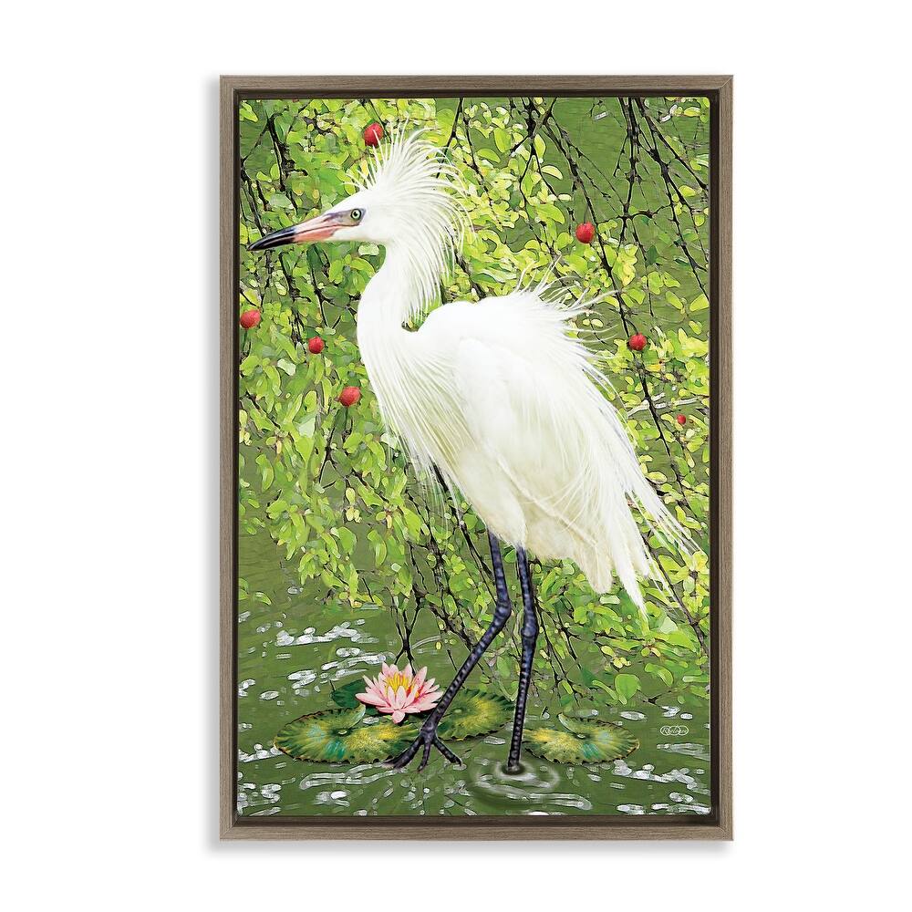 Stupell Sophisticated Heron in Pond Shore Framed Floater Canvas Wall Art Design By Rosiland Solomon