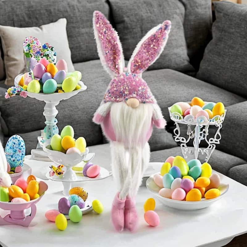 HomeRoots 20" Pink and White Fabric Bunny Rabbit Sitting Gnome - 4.5' X '20.1' X '5.9