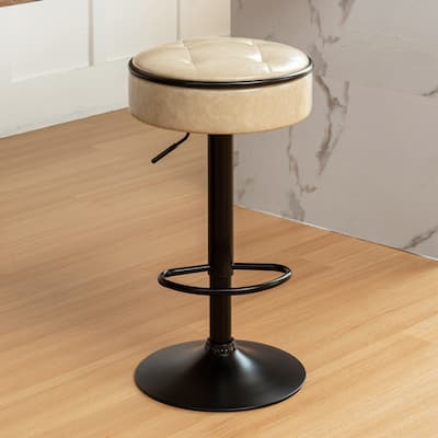 2 Storage Bar Stool,Faux Leather Height Adjustable Barstool,360°Counter Height Swivel Stool,Armless Bar Chair with Metal Frame