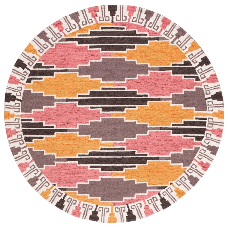 SAFAVIEH Handmade Rodeo Drive Yulisa Mid-Century Modern Wool Rug - 6' Round - Black/Rust