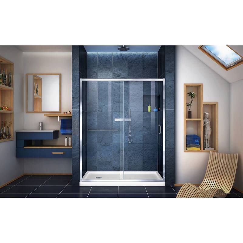 DreamLine Infinity-Z 30 in. D x 60 in. W x 74 3/4 in. H Sliding Shower Door and Shower Base Kit