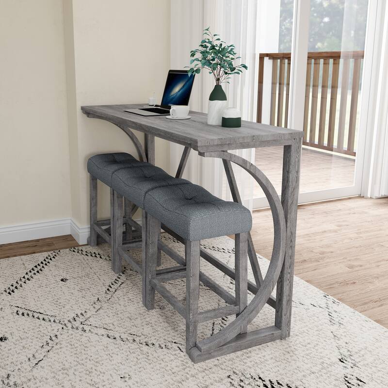 Bar Table Set with Power Outlet, Bar Table and Chairs Set, 4 Piece Dining Table Set