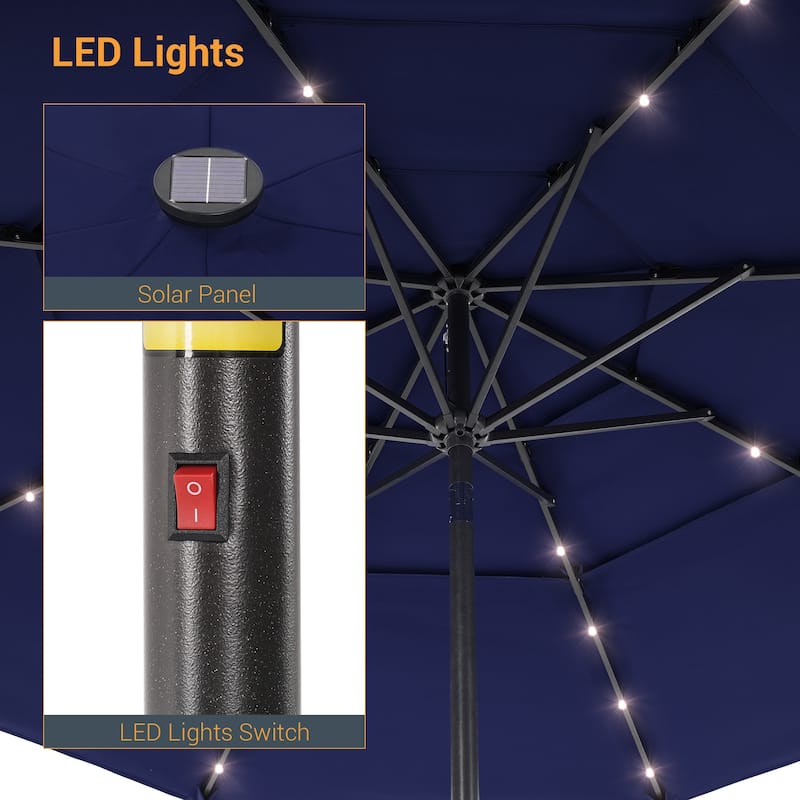 LIVOOSUN LED 10FT LED 3-layer Patio Umbrella with UPF50+, Tilt Function, and Wind-Resistant Design——Experience Outdoor Comfort