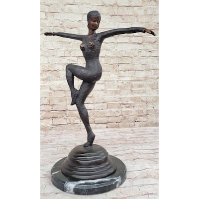 Large Chiparus Woman Dancer Art Deco Genuine Bronze Sculpture Statue