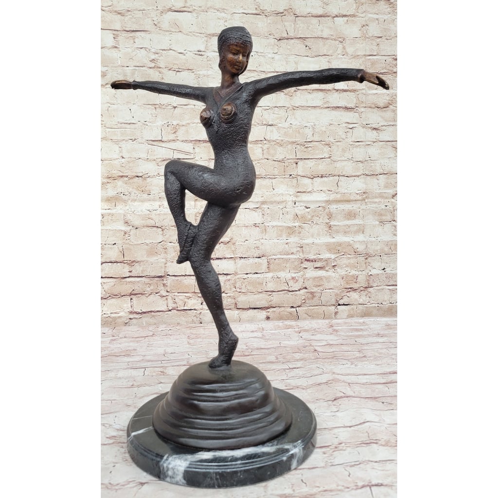 Large Chiparus Woman Dancer Art Deco Genuine Bronze Sculpture Statue