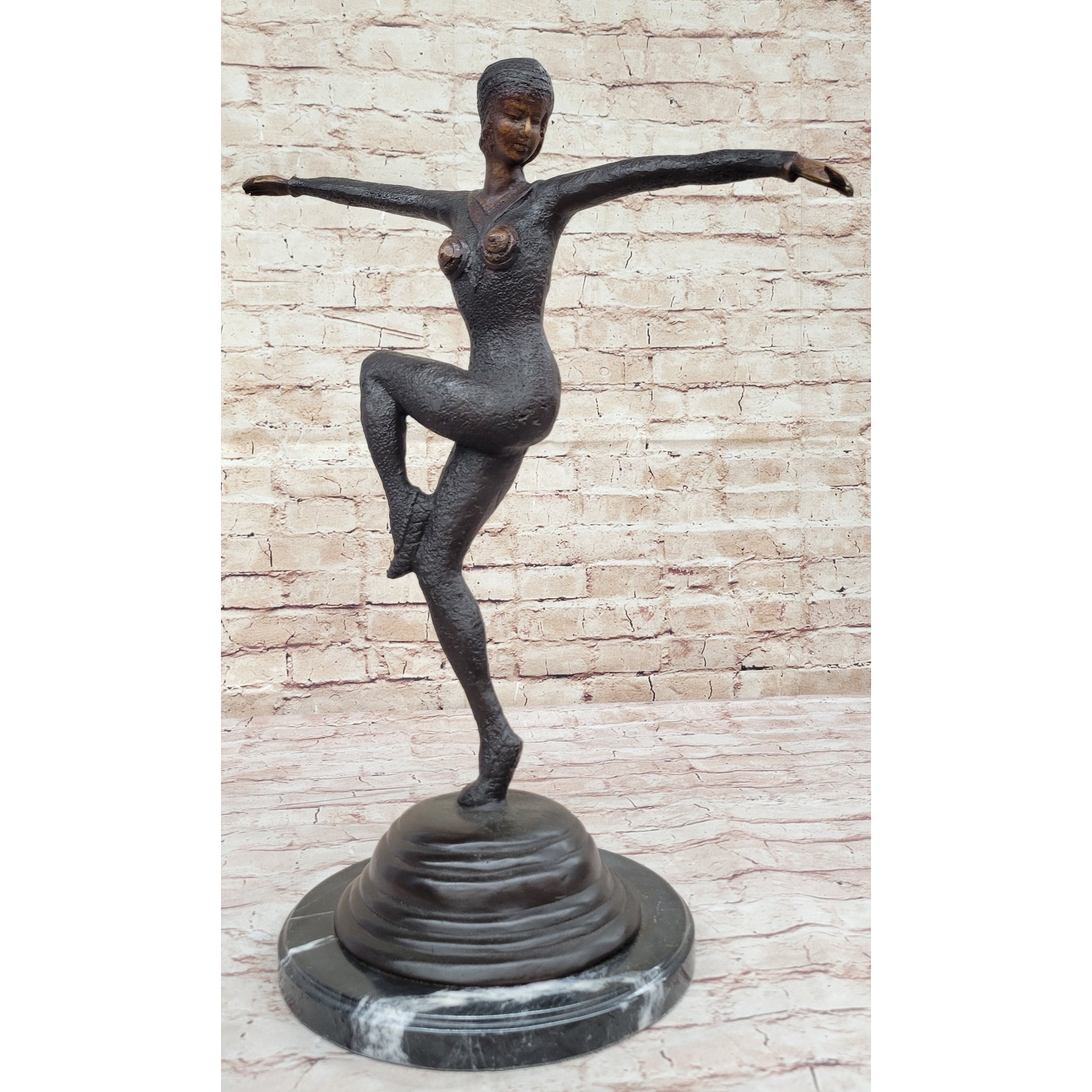 Large Chiparus Woman Dancer Art Deco Genuine Bronze Sculpture Statue