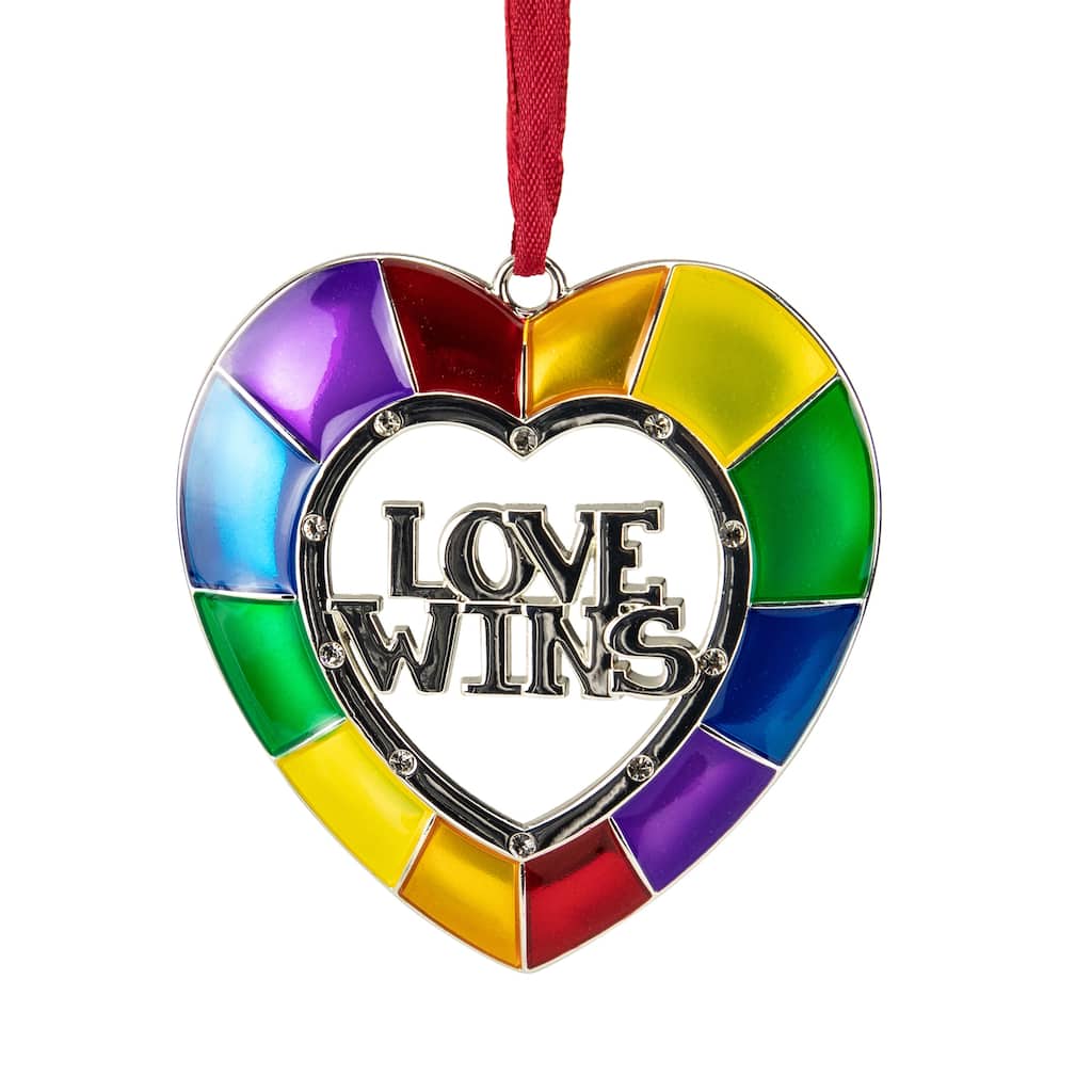 3" Faceted Love Wins Pride Heart Christmas Ornament European Crystals