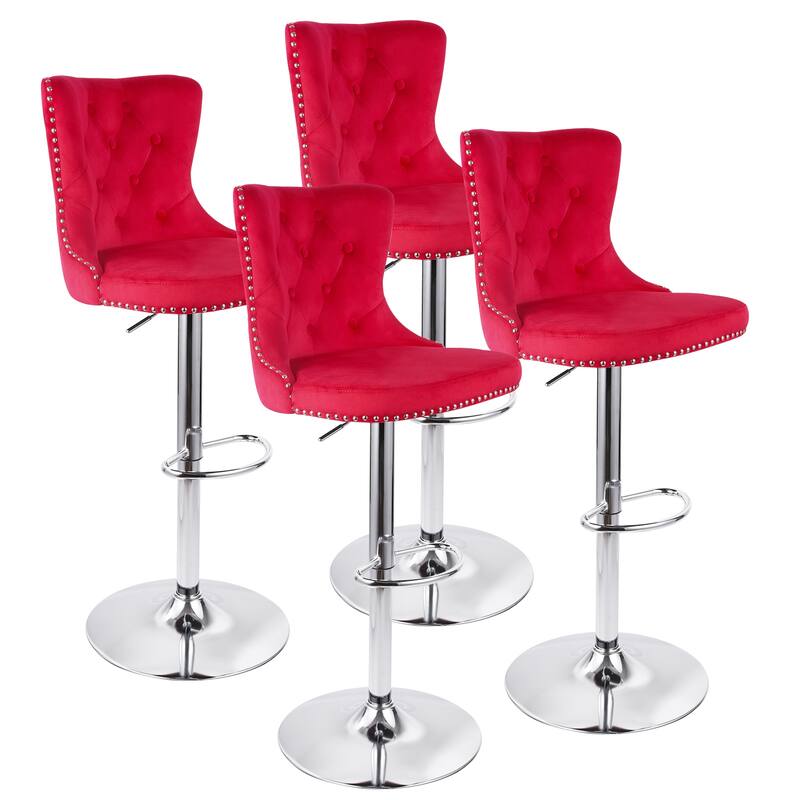 Velvet Swivel Bar Stools,Modern Bar Stools with High Back and Metal Footrest,Adjustable Swivel Barstools (Set of 2)
