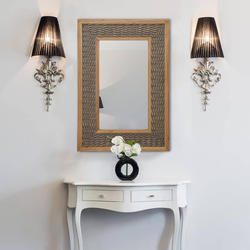 Rustic Farmhouse Wall Mirror, Natural Wood Decorative Vanity Mirror for Bedroom, Living Room, Bathroom, Entryway - 24x35 - Dark color