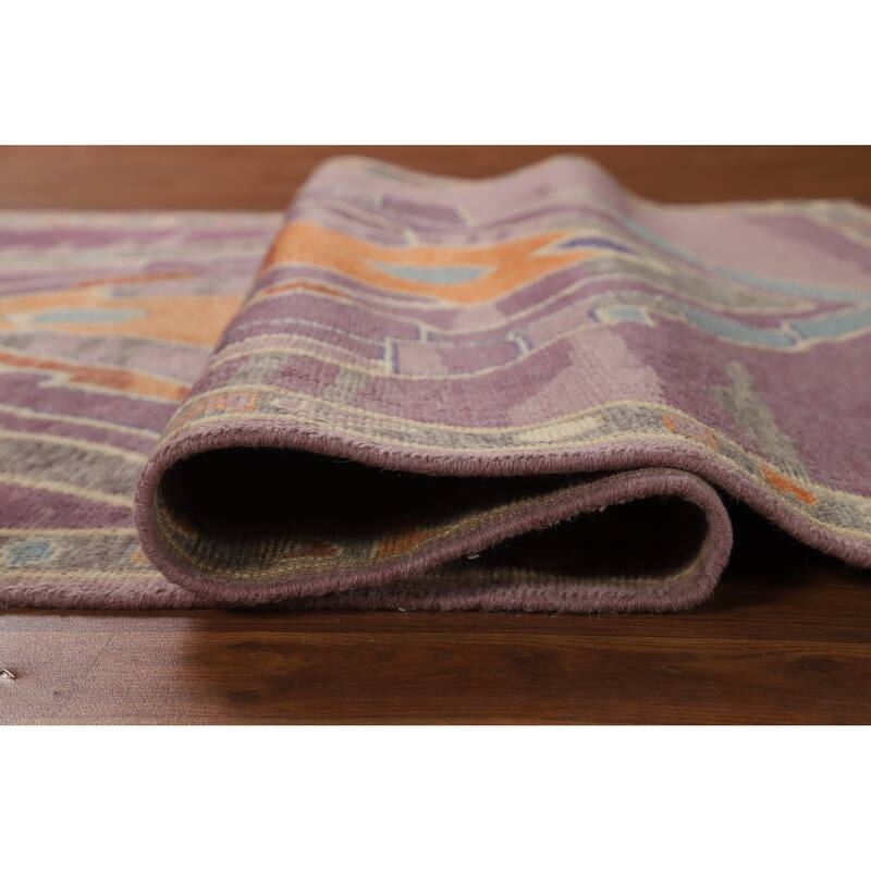 Hand Knotted Oriental 100% Wool Carpet Transitional Geometric Purples Oushak Area Rug - 6' 11'' X 4' 0''