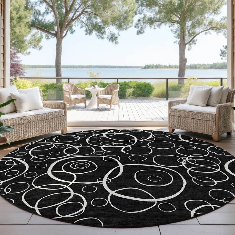 Machine Washable Indoor/ Outdoor Contemporary Nexus Chantille Rug - Black - 8' x 8'