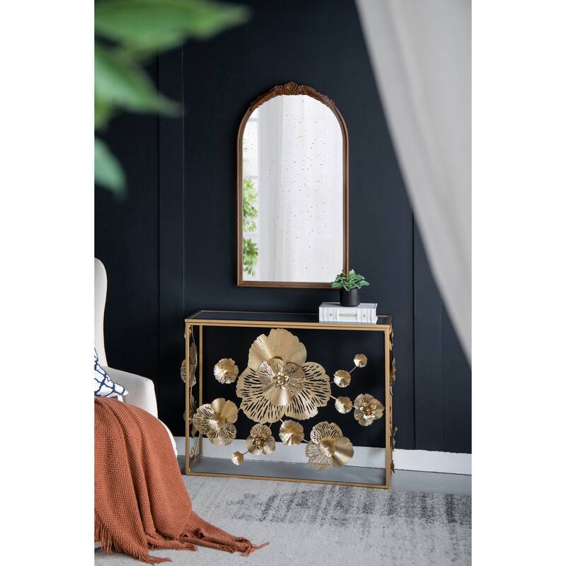 39.5" x 12" x 30.5" Gold Console Table with Mirrored Glass Top, Modern Entryway Table