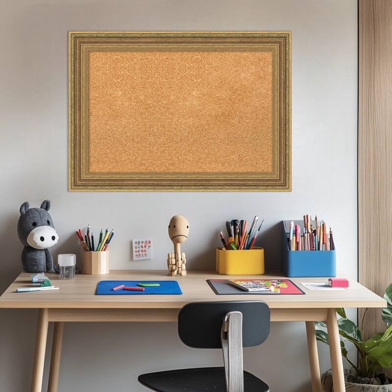 Elliot Gold Framed Cork Board - Bulletin Board, Organization Board, Pin Board