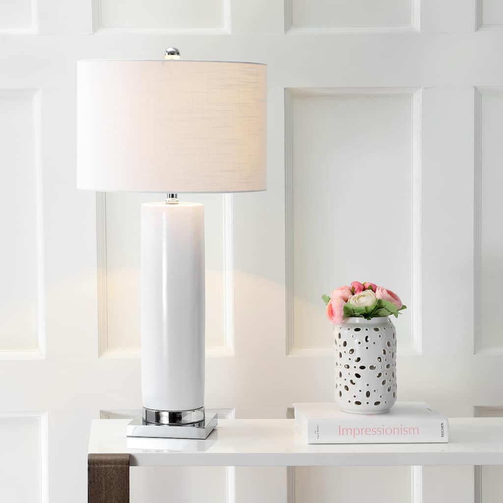 Juliana 31.5" Ceramic LED Table Lamp, White/Chrome by JONATHAN Y