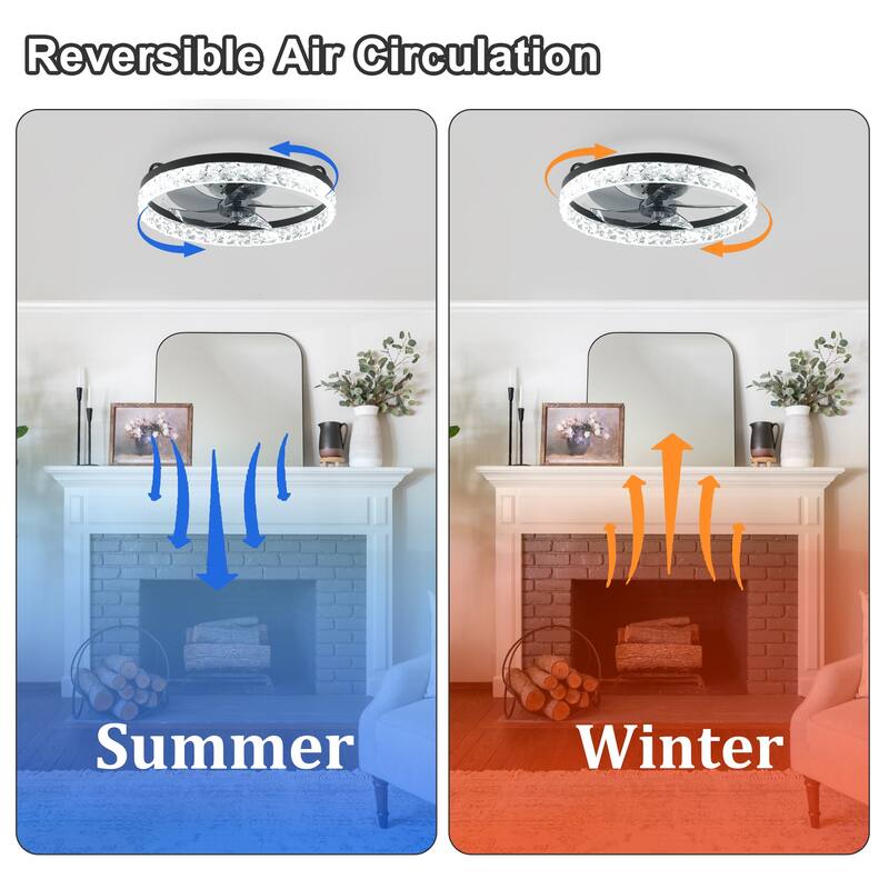 19" Bedroom Fan Light with Remote Control, Dimmable, 7 Blades, Reversible DC Motor, with LED Light