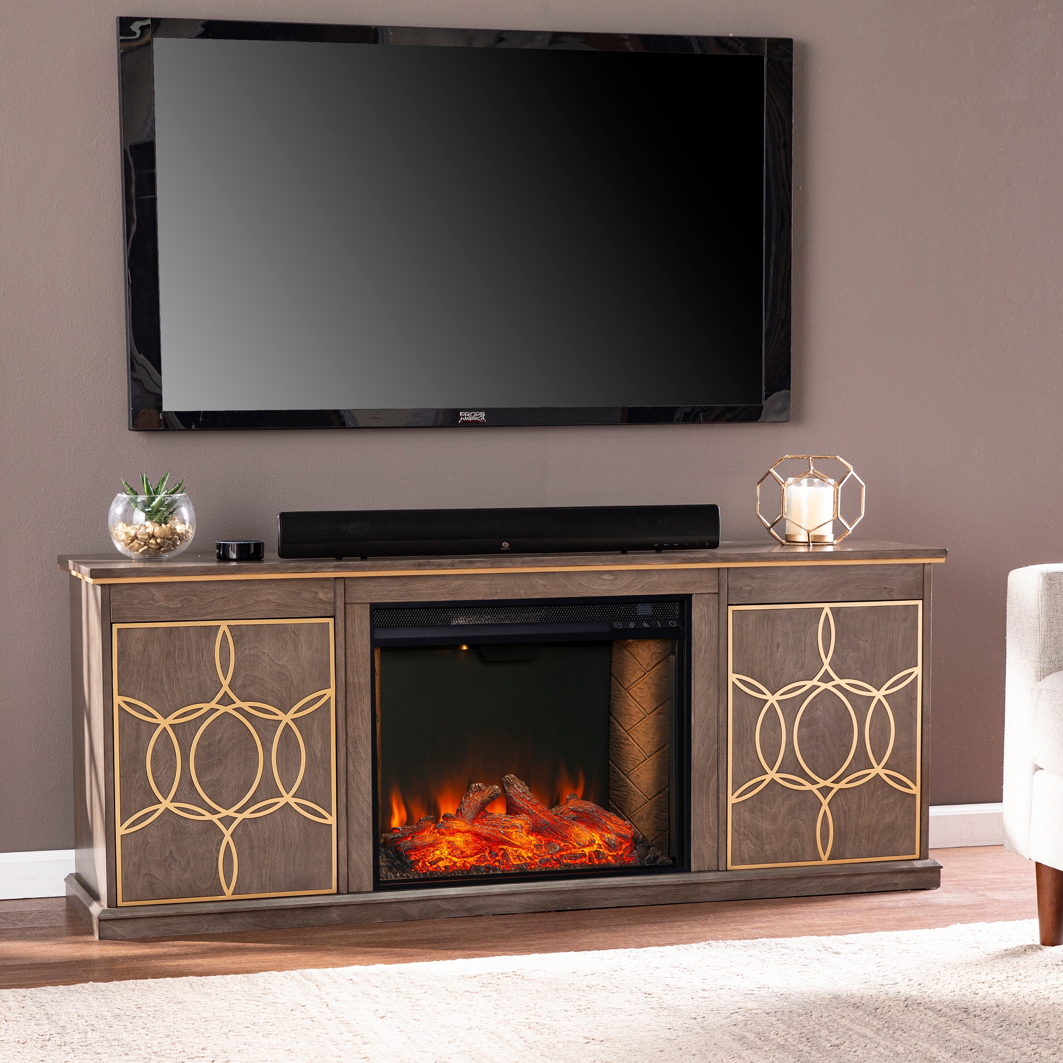 The Curated Nomad Ysidro Brown Alexa-Enabled Fireplace Console