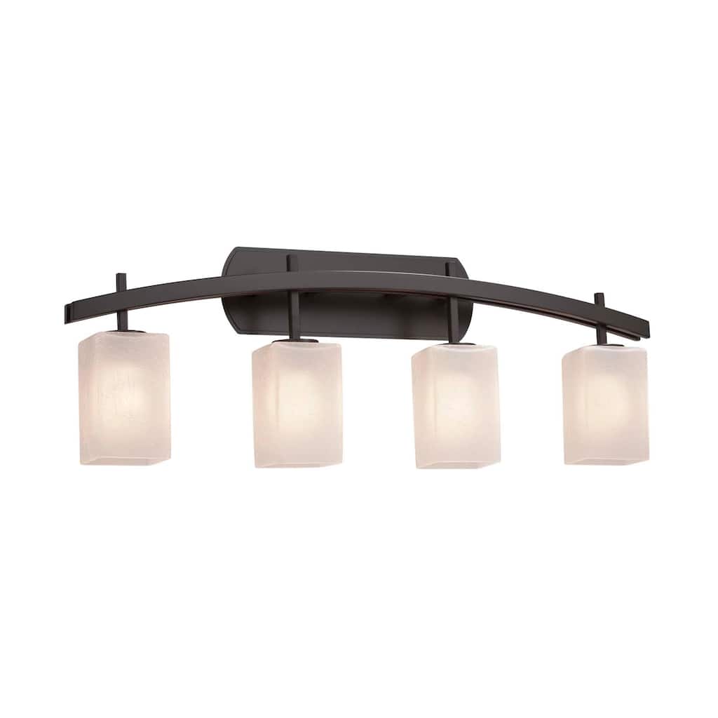 Justice Design Fusion Archway 4-light Dark Bronze Bath Bar, Frosted Crackle Square w/ Flat Rim Shade
