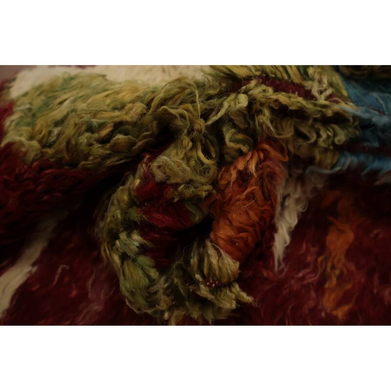 Hand Knotted Oriental 100% Wool Carpet Modern Tribal Red Moroccan Area Rug - 9' 8'' X 7' 1''