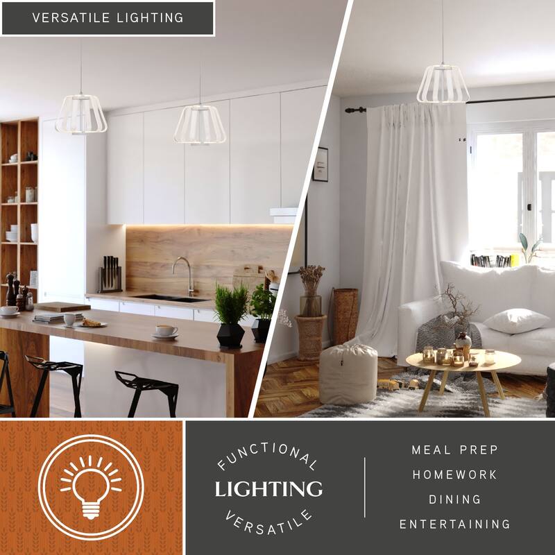 Ridgeway 1 Light White Integrated LED Contemporary Cage Pendant Light - 11.5-in W x 8.5-in H x 11.5-in D