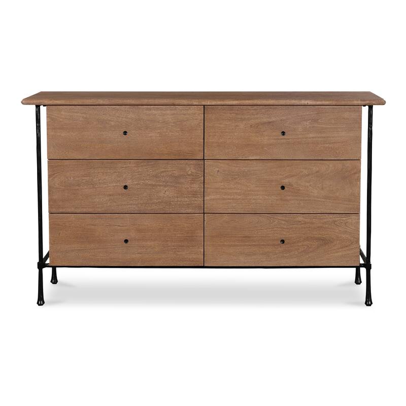 NADAAL STUDIOS Valenor Brown Acacia Wood and Hammered Iron 6-Drawer Dresser