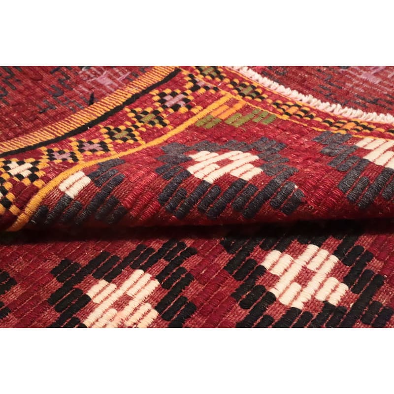 Hand Woven Oriental 100% Wool Carpet Southwestern Tribal Red Kilim Area Rug - 7' 4'' X 5' 5''