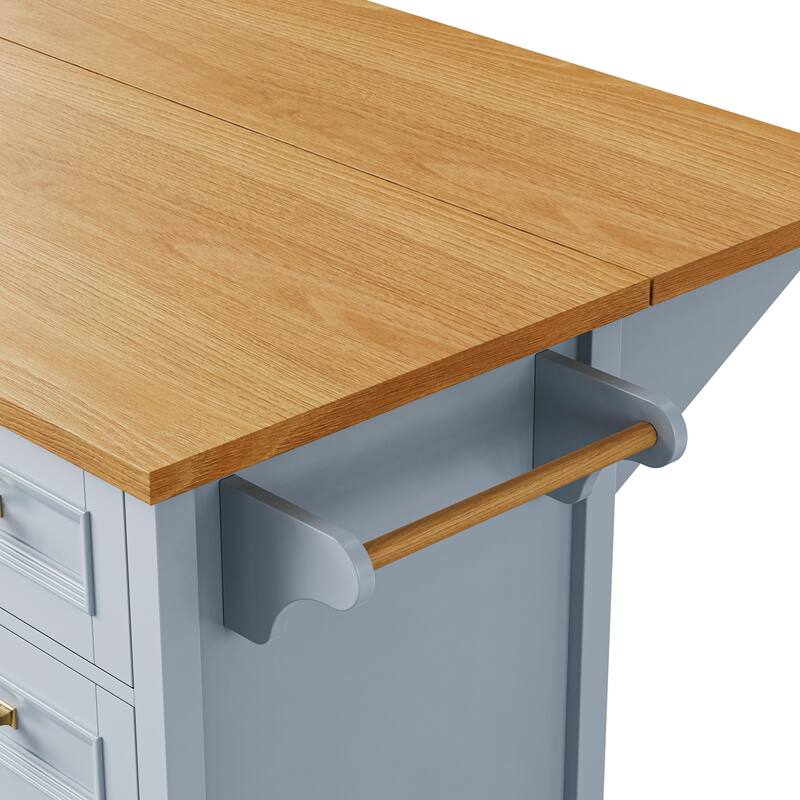 Kitchen Island on Wheels with Spice Rack, Towel Rack, 2 Doors and 5 Drawers, Kitchen Storage Cart with Adjustable Shelf