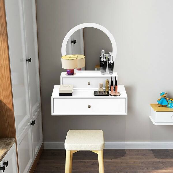 Shop Makeup Dressing Wall Mounted Vanity Mirror With 2 Drawer On