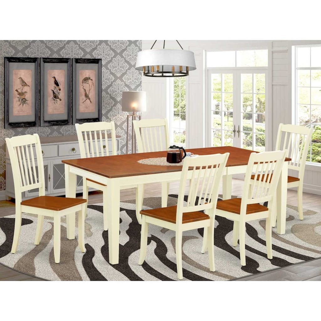 Rectangular Dining Table Set - 7Pc Table & Chair Set, 60x78 Inch Table with Leaf, Vertical Slatted Design