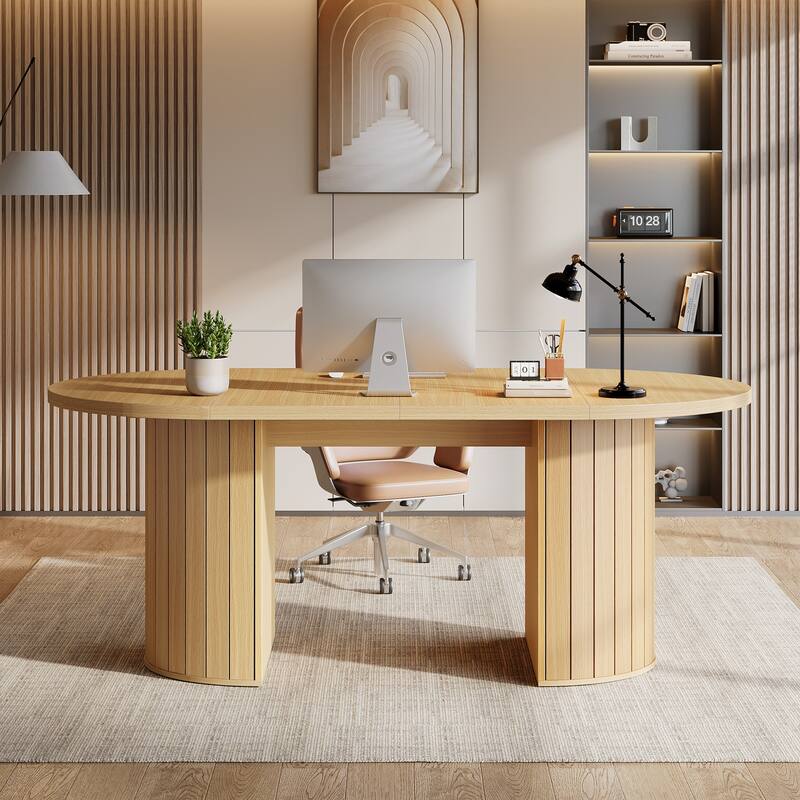 63-Inch Executive Desk, Modern Computer Table for Home Office, Oak